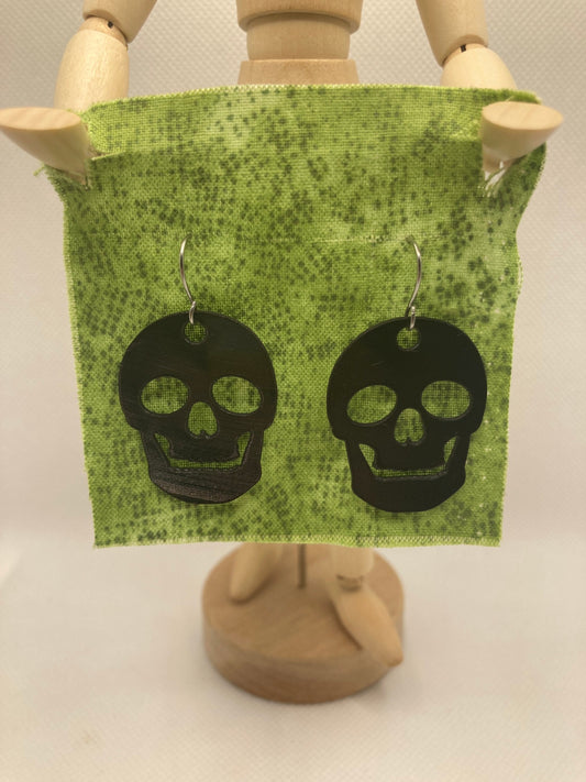 Skull upcycled vinyl record earrings