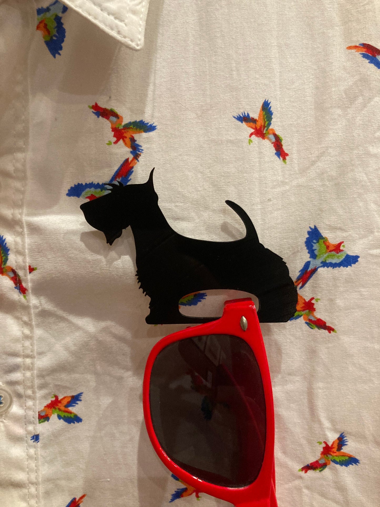 Scottish Terrier dog upcycled vinyl record glasses holder brooch