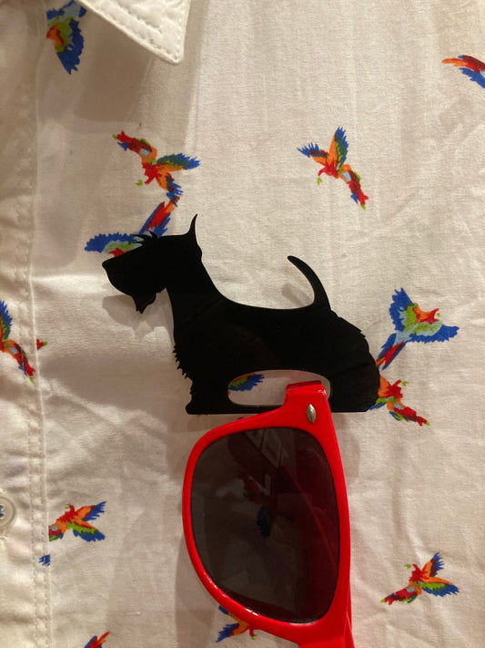 Scottish Terrier dog upcycled vinyl record glasses holder brooch